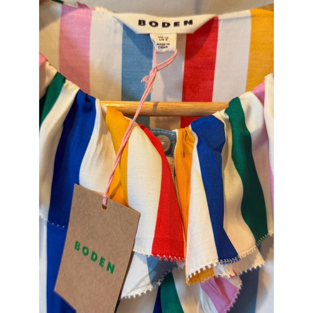 Boden Rainbow Stripe Silk Blend Ruffle Collar Blouse US 6 NWT - Picture 3 of 5